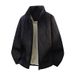 Men’s Vintage Fleece-Lined Jacket – Oversized Stand Collar Winter Coat, Polyester Padded, Zip-Up (Black, S-XXXL)_viptrois.com