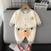 Spring And Autumn Baby Suit Bear Striped Suit High Waist Pp Pants Children's Coat Pants Two Piece Suit Trendy Split Suit_viptrois.com