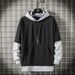 Men's Oversized Hooded Sweatshirt - Long Sleeve Pullover With Color Block Design, Lightweight Polyester, Casual Streetwear For Teens & Young Adults_viptrois.com