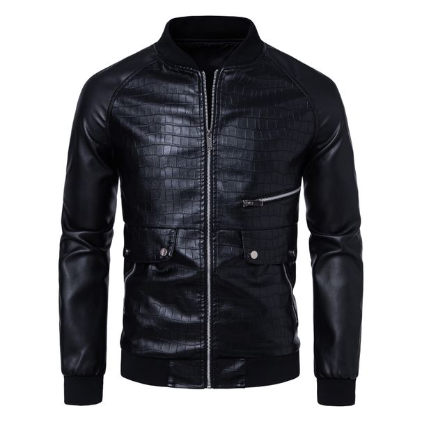 Men's Clothing Supply Of European Size New Men's Leather Jacket Fashion Stand Collar Jacket Casual Slim Color Matching Men's Motorcycle Clothing_viptrois.com