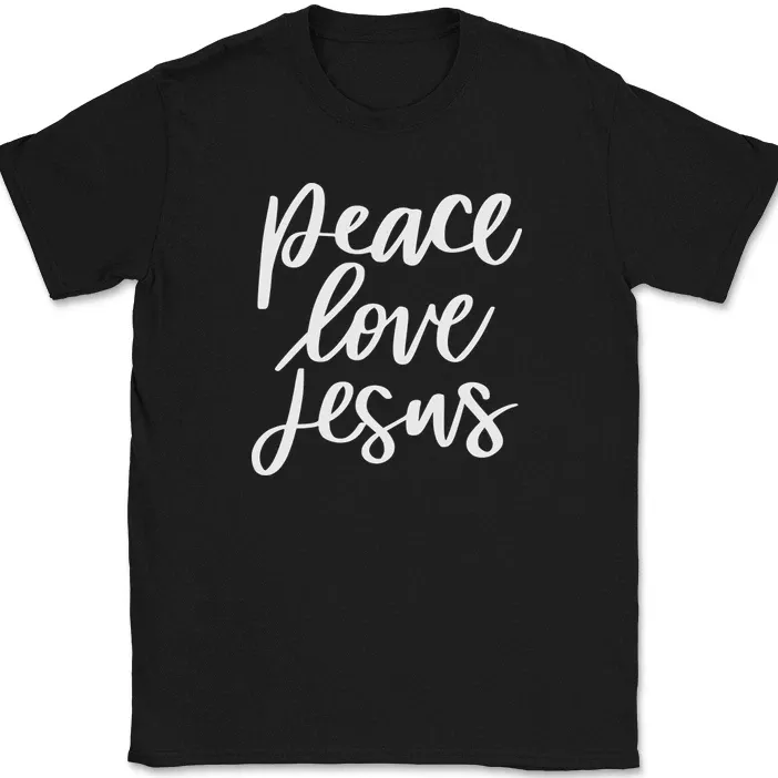 Peace Love Jesus T-Shirt Mens Womens Tees Top Christian Jesus Praise Worship God Faith Text Tee_viptrois.com