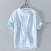 Men's Clothing Stand Collar Linen Shirt Short Sleeved Cotton And Linen Shirt Summer Thin Loose Casual Linen Shirt_viptrois.com