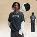 American-style Trendy Brand Men's Faux Two-piece Long-sleeve T-shirt With Washed Vintage High Street Digital_viptrois.com
