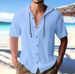 Men's Clothing Casual Short Sleeved Shirt Hooded Fashion Button Cardigan Shirt Trendy Loose Beach T Shirt_viptrois.com