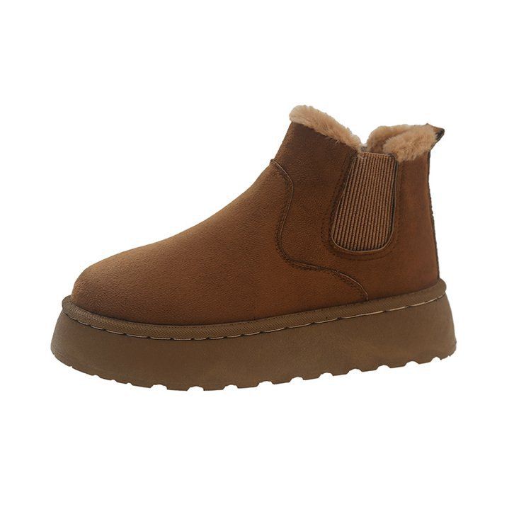 Large-size platform snow boots women's winter short tube lazy man with a slip-on warm cotton shoes_viptrois.com