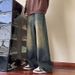 "Men's Distressed Wash Wide Leg Jeans – Vintage-Inspired Relaxed Fit Denim Pants With Raw Hem (90s Retro Style, High Waist Comfort"_viptrois.com