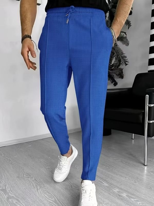 Men's Clothing Waffle Drawstring Sports Casual Trousers_viptrois.com