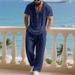 Men's Summer Short Sleeved Shirt Thin Suit High Quality Linen Hoodie Loose Straight Leg Pants_viptrois.com