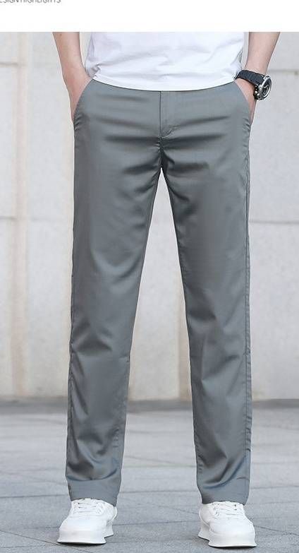 Premium Mulberry Silk Men's Casual Pants - Slim Fit Straight Leg Breathable Stretch Pants For Spring & Summer - Wrinkle-Free Lightweight Comfort_viptrois.com