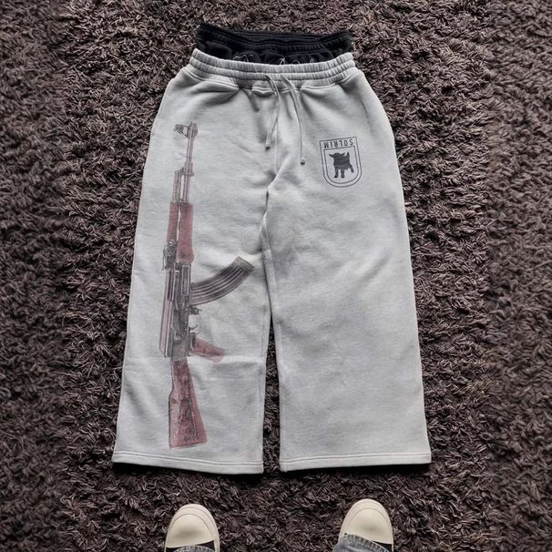 Men's Clothing Double Waist Embroidery Street Folding Sweatpants_viptrois.com