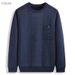 1 Dropshipping New Winter Sweater For Middle-aged And Elderly Men, Blended Wool Sweater, Fleece-lined Thickened Crew Neck_viptrois.com