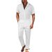 Men's Clothing Foreign Trade Men's Clothing White French Striped Short Sleeved Shirt Men's Casual Men's Button Down Suit Shirt Trousers_viptrois.com