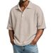 Men's Retro Waffle Knit Polo Shirt - Breathable Short Sleeve With Button Placket (Purple/White/Beige/Green/Navy/Gray/Black/Red/Mint/Sky Blue)_viptrois.com