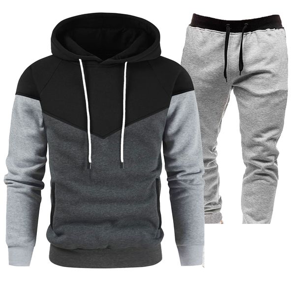 Men's Clothing Men's Color Matching Hooded Pullover Sports Casual Sweater Suit Winter Plus Velvet To Keep Warm_viptrois.com