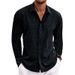2026 Men's Linen Long-Sleeved T-Shirt Loose Shirt Pure Color Long-Sleeved Cotton-Linen Shirt Men Large Size Men's Fashion Shirt_viptrois.com