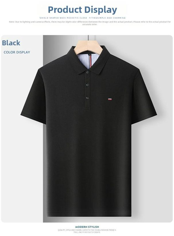 Men's Plus Size Business Casual Short Sleeve Polo Shirt Faux Cotton Embroidered Flag Design Summer Top_viptrois.com