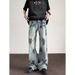 Cleanfit Washed Dirty Wide Jeans For Men, American Fashion Brand High Street Design, Slightly Flared Straight Leg Pants_viptrois.com