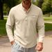 Men's Heavyweight Twill Henley Shirt - Long Sleeve Stand Collar Base Layer For Autumn & Winter (Tibetan Blue, Black, Apricot, Dark Gray, White_viptrois.com