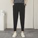 Men's Ice Silk Drawstring Trousers 2024 New Style Velcro Strap High-End Drape Summer Casual Suit Pants_viptrois.com