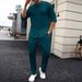 Men's Linen Monk Collar Short Sleeved Shirt And Trousers Set Solid Color Casual Versatile Spring Summer_viptrois.com