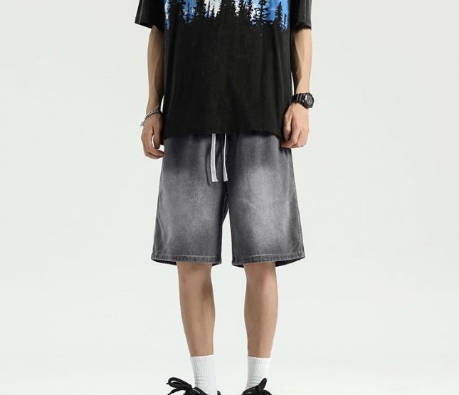 2025 Summer New Fashionable Brand Straight-Cut Pants, Versatile Loose-Fitting Casual Five-Inch Jeans_viptrois.com