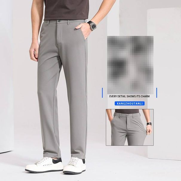 Men's Comfort Stretch Casual Pants - Year-Round Slim Fit Wrinkle-Resistant Polyamide Trousers With Soft Drape For Business & Leisure_viptrois.com