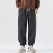 Retro Fleece-Lined Sweatpants – Relaxed Fit Cotton-Polyester Joggers With Drawstring Waist (28-38, Charcoal/Black/Oatmeal)_viptrois.com