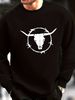 Men's Loose Casual Fashionable Cow Head Skull Pattern Printed Round Neck Long Sleeved Pullover Hoodie For Autumn And Winter_viptrois.com