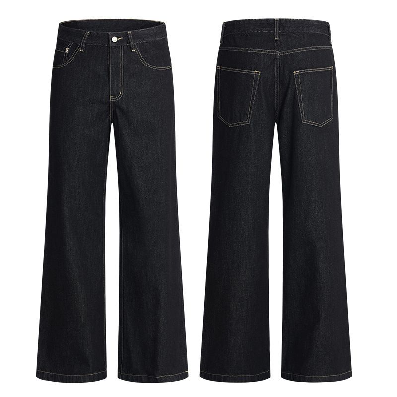 Men's Clothing & Archer0603 & American Retro Old Money Style Raw Denim Black Wide Leg Jeans Men's Cleanfit Floor Length Pants_viptrois.com