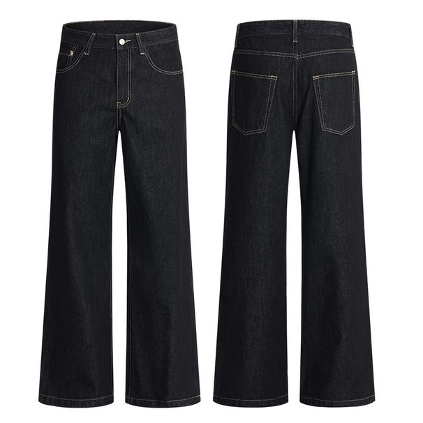 Men's Clothing & Archer0603 & American Retro Old Money Style Raw Denim Black Wide Leg Jeans Men's Cleanfit Floor Length Pants_viptrois.com
