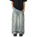 Men's Clothing & Archer0603 & American Streetwear High Street Washed Patchwork Straight Leg Loose Fit Jeans Men's Distressed Multi Pocket Pants_viptrois.com