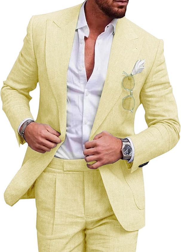 Men's Clothing new men's large size suits two-piece suits one button linen solid color suits (full stock)_viptrois.com