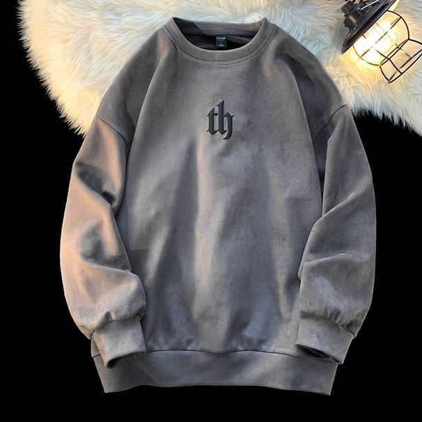 Thick Suede Hoodie For Men In Autumn And Winter, Retro Long Sleeved With Loose Round Neck Top Inside_viptrois.com