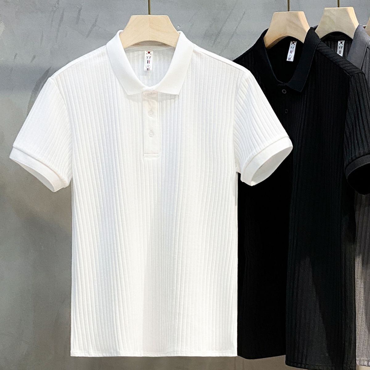 Men's Clothing Summer Pit Stripe Mercerized Knitted Polo Shirt Short Sleeve Trend Summer Top_viptrois.com