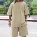 Men's Clothing Jacquard Checkerboard Solid Color Short Sleeved Shorts Suit_viptrois.com
