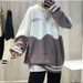 Color Blocked Round Neck Sweater Men's Striped Men's Thread Jacket Loose Knit Sweater_viptrois.com