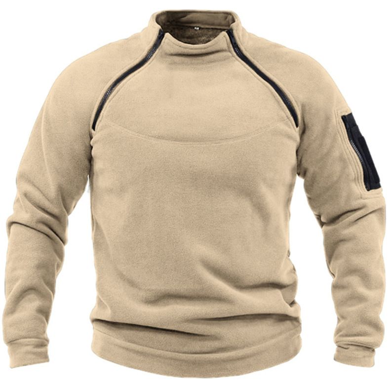 Men's Fleece Pullover Sweatshirt - 280g Heavyweight Tactical Outdoor Hoodie, Loose Fit, Solid Color, Long Sleeve, For Sports & Casual Wear (Black,_viptrois.com