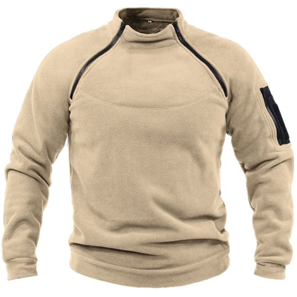 Men's Fleece Pullover Sweatshirt - 280g Heavyweight Tactical Outdoor Hoodie, Loose Fit, Solid Color, Long Sleeve, For Sports & Casual Wear (Black,_viptrois.com