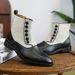 New Fashion Brown And White Chelsea Boots Men's British Retro Gentleman Black Reverse Velvet Leather Boots Pointed Toe Black Zippered Men's Boots_viptrois.com