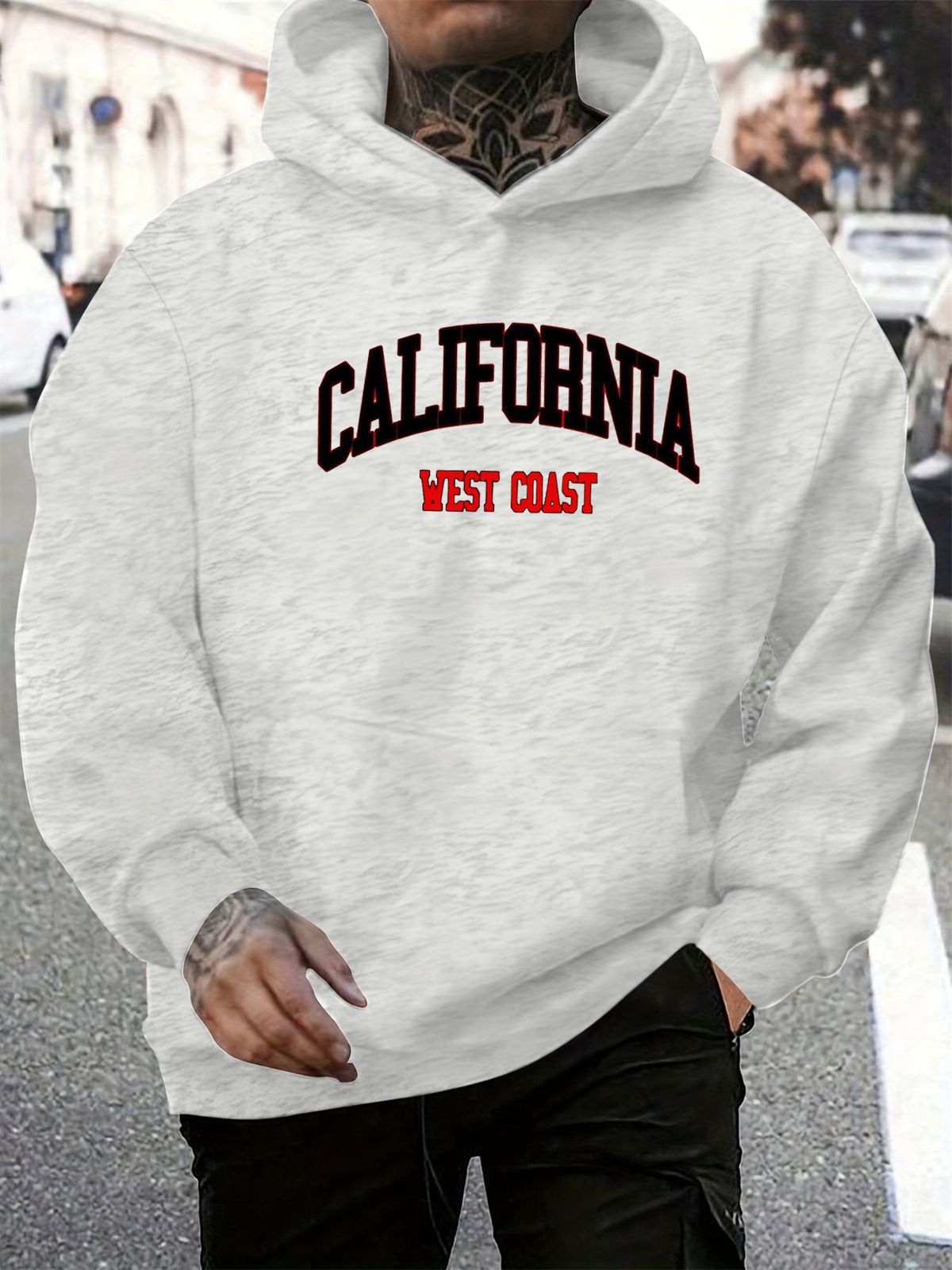 Men's Autumn And Winter Casual Fashion Loose Hooded Sweatshirt California West Coast Letter Printed Warm Long Sleeved Pullover_viptrois.com