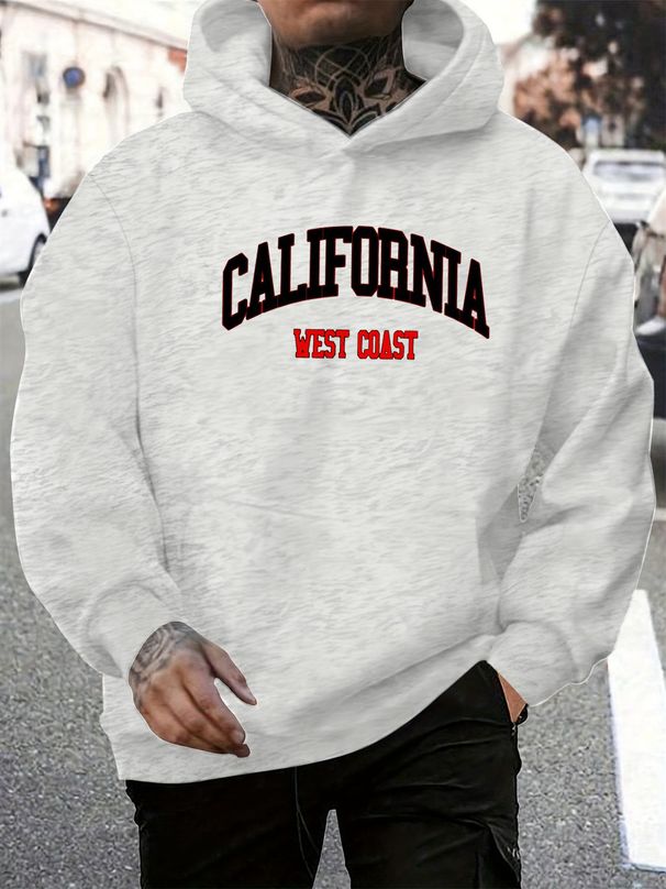 Men's Autumn And Winter Casual Fashion Loose Hooded Sweatshirt California West Coast Letter Printed Warm Long Sleeved Pullover_viptrois.com