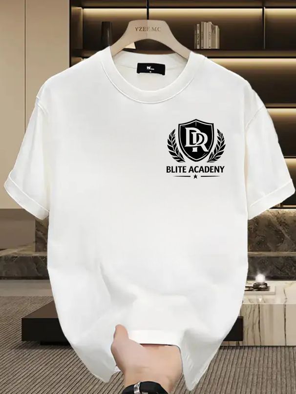 Summer New Short-sleeved T-shirt, Men's DR BLITE ACADEMY Shield & Laurel Symbol Creative Printing Half-sleeved Youth Trend Versatile Casual Loose Base_viptrois.com