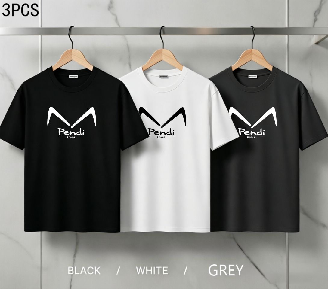 3 Pack Men's Oversized T-Shirts, 100% Cotton Crew Neck Casual Tees, Relaxed Fit Minimal Cat Ear Letter Print Design, Black White Grey_viptrois.com