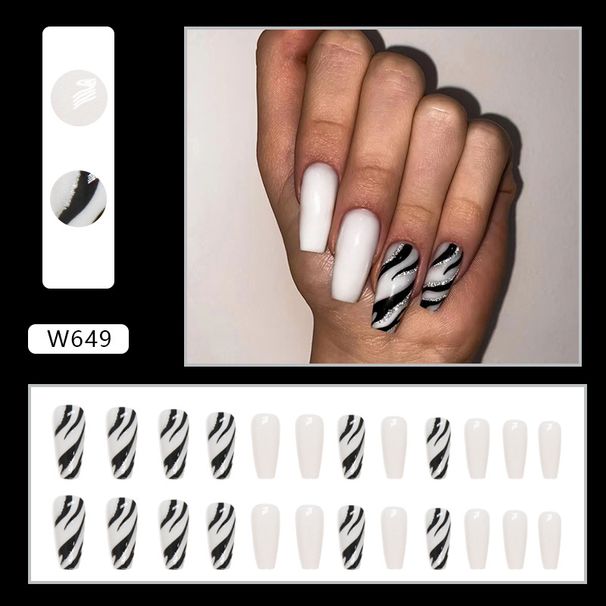 Long Ballet Flat Head Zebra Print False Nails Fashion Sweet Cool Spice Girls Joker Black And White Mandarin Duck Glitter Wear Ar_viptrois.com