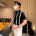 Men's Clothing Summer New Short Sleeved Sweater Men's Vertical Striped Ice Silk Business Shirt_viptrois.com