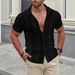 Hot-selling Summer Lapel Solid-color Short-sleeved Shirt With Buttons, Men's Hollowed-out Shirt_viptrois.com