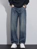 Men's Vintage Washed Jeans – High Street Distressed Denim Pants, Relaxed Fit Straight-Leg Trousers With Faded Details, Fall Collection_viptrois.com