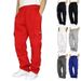 Men's Clothing Sports Casual Fleece Lined Long Pants Tapered Multi Pocket Drawstring Cargo Pants_viptrois.com
