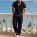 Men's Summer Short Sleeved Shirt Thin Suit High Quality Linen Hoodie Loose Straight Leg Pants_viptrois.com