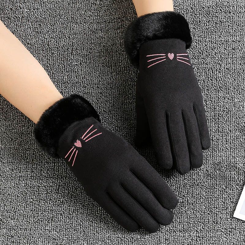 Autumn and winter warm gloves ladies plus velvet thick hair mouth outdoor cycling driving sports touch screen de velvet gloves women_viptrois.com
